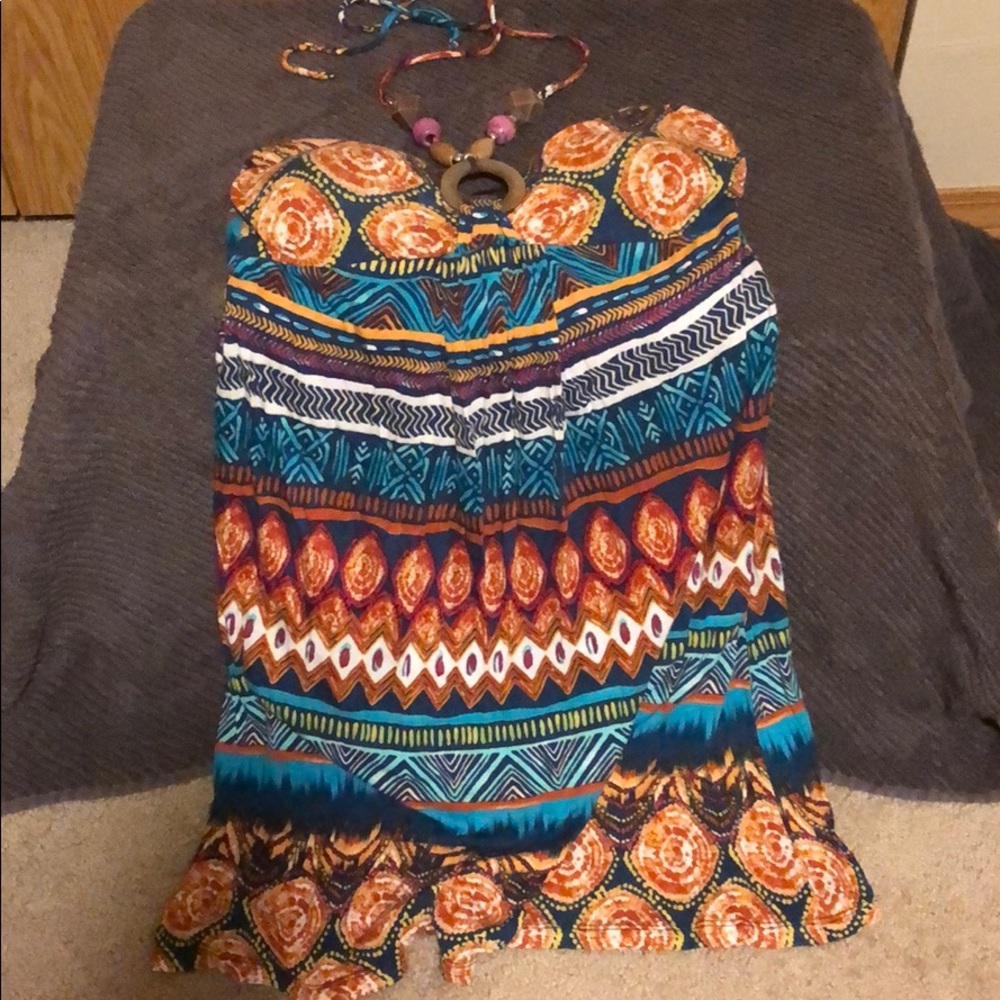 Halter top, with beaded necklace tie
